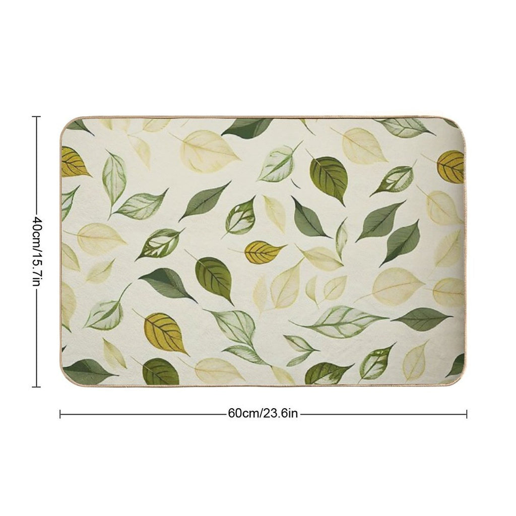 Luciana - Watercolor Leaf Leafs Abstract Painting Pattern in Green, Black, Brown, White Yellow, Blue, Cream, Light  Dirt-Trapping Bath Mat