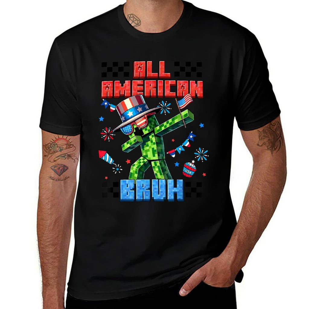 Funny All American Bruh Pixel Graphics Gamers 4th Of July  Odor-resistant T-Shirt