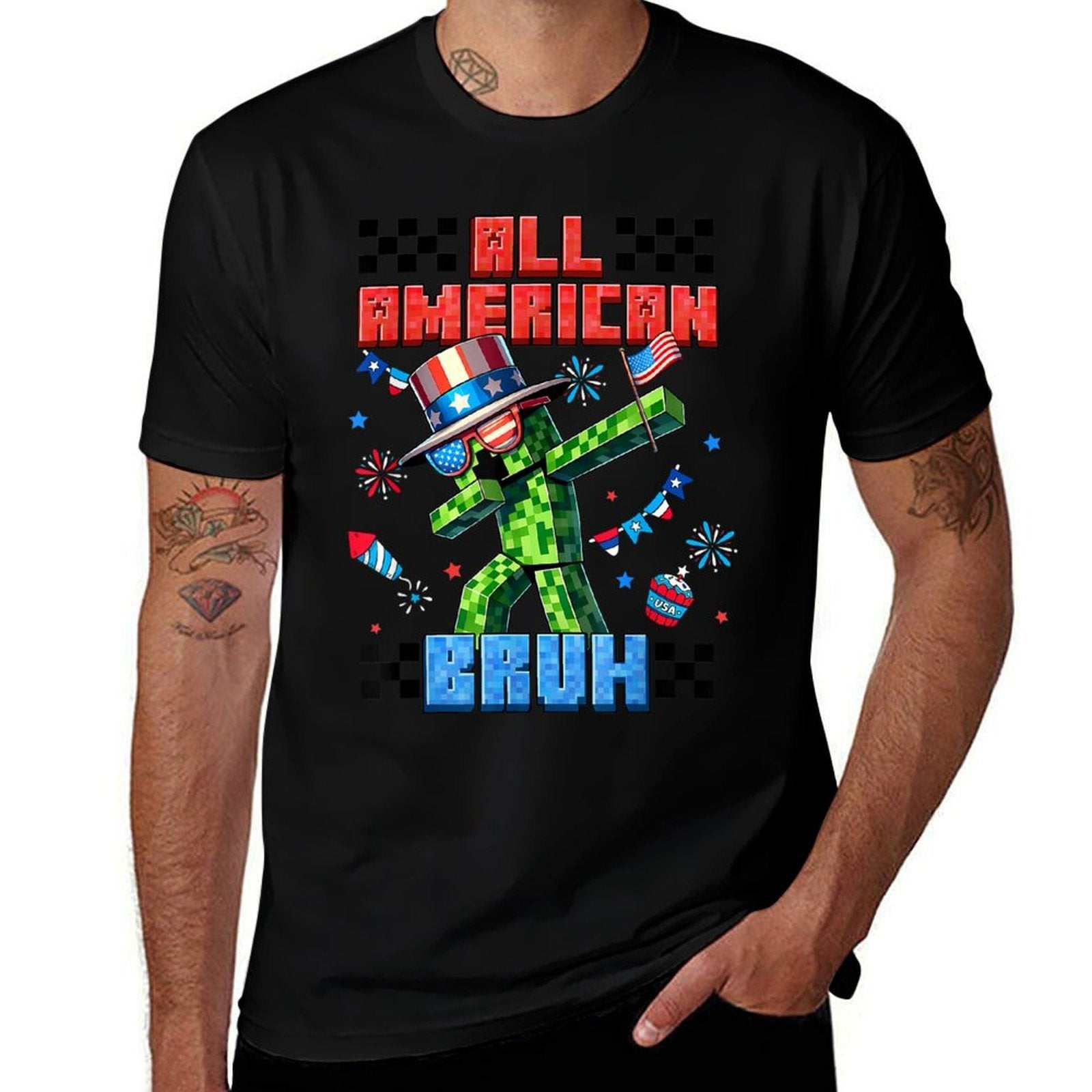 Funny All American Bruh Pixel Graphics Gamers 4th Of July  Odor-resistant T-Shirt