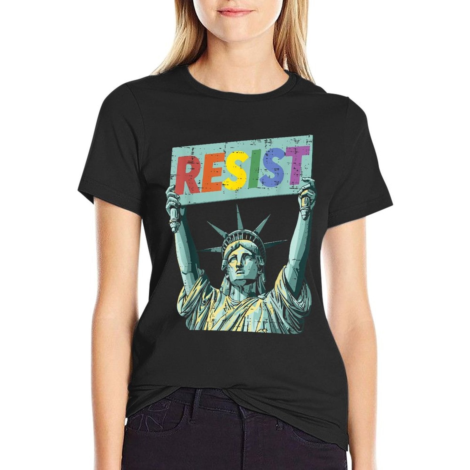Resist Rainbow Statue Liberty Protest Lgbt Gay Men Women  Wrinkle-resistant T-Shirt