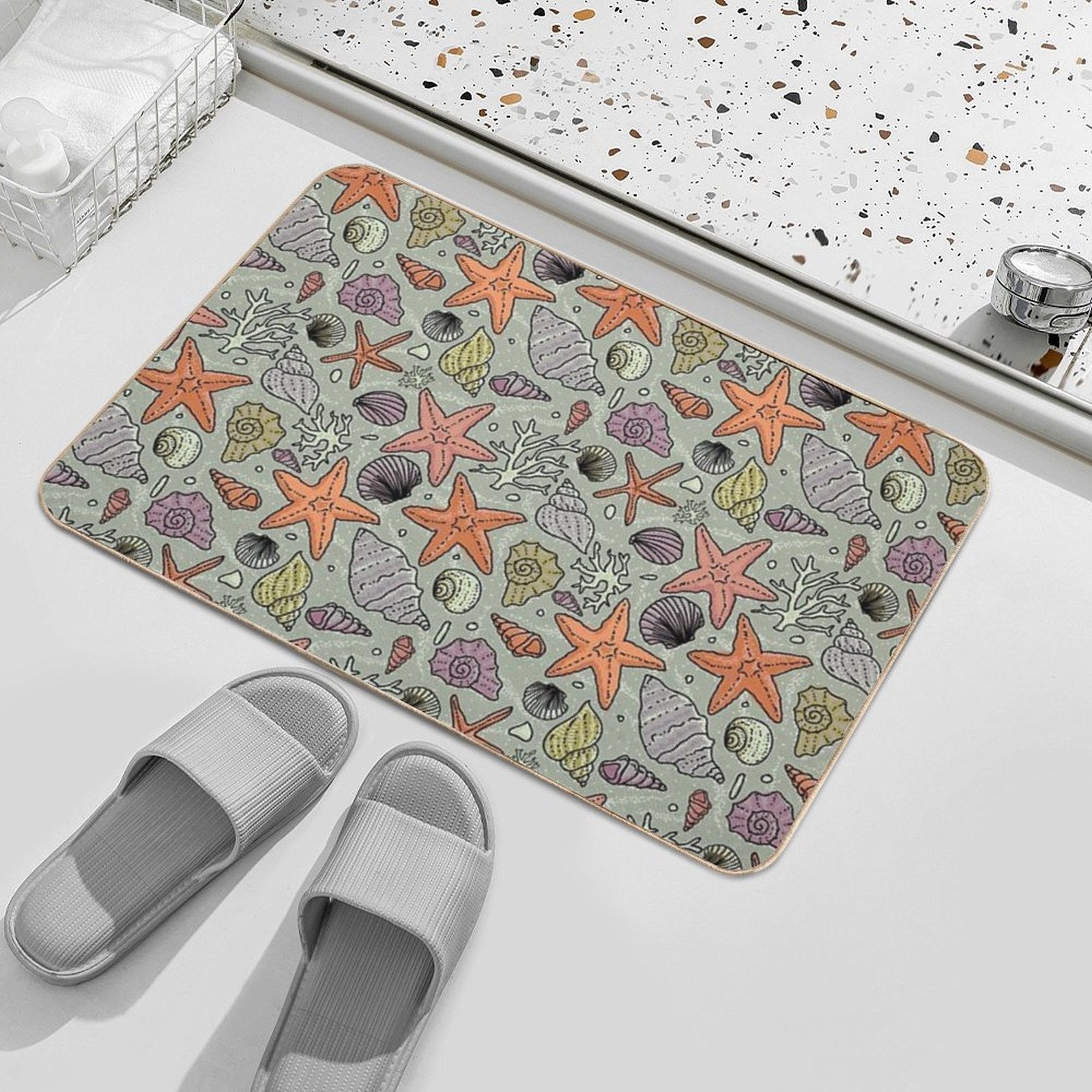 Seashells And Starfish in The Sea Pattern  Fade-Resistant Bath Mat