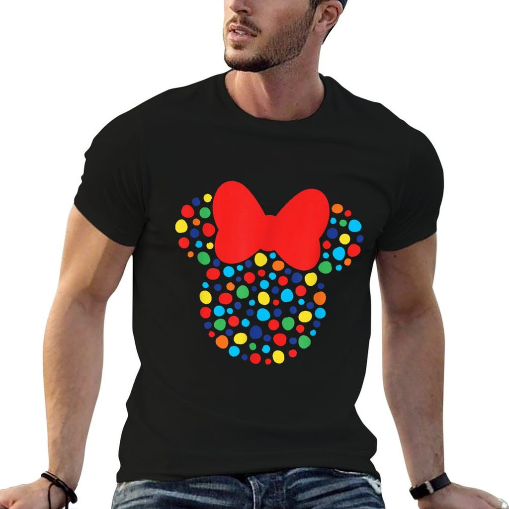 Disney Minnie Mouse Polka Dot Rainbow  Ribbed Collar T-Shirt