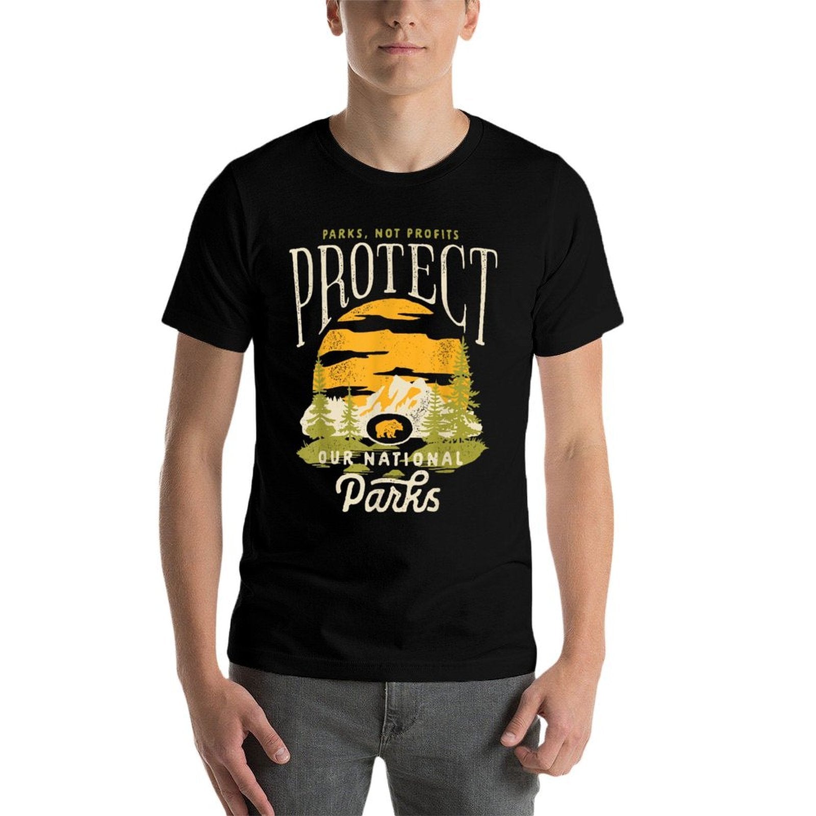Protect Our National Parks Not Profit Bear Resist Retro  Graphic-printed T-Shirt