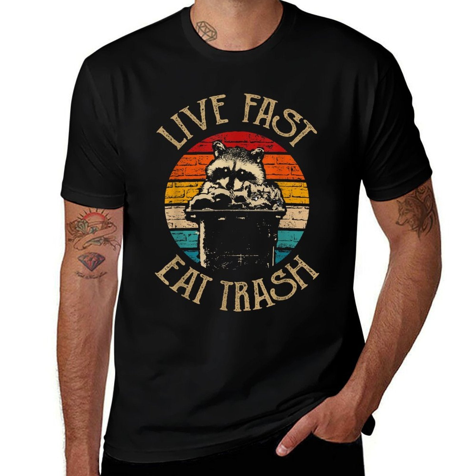 Forest Camper Gifts Live Fast Eat Trash Unisex-Adults Raccoon Camping Hiking Cycling Black X-Small Classic Fit  Affordable Price T-Shirt