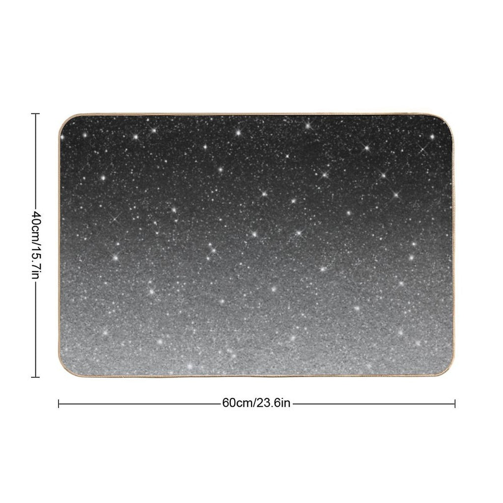 Black Silver Grey Sparkle Ombre Glitter  Fade-Resistant Bath Mat