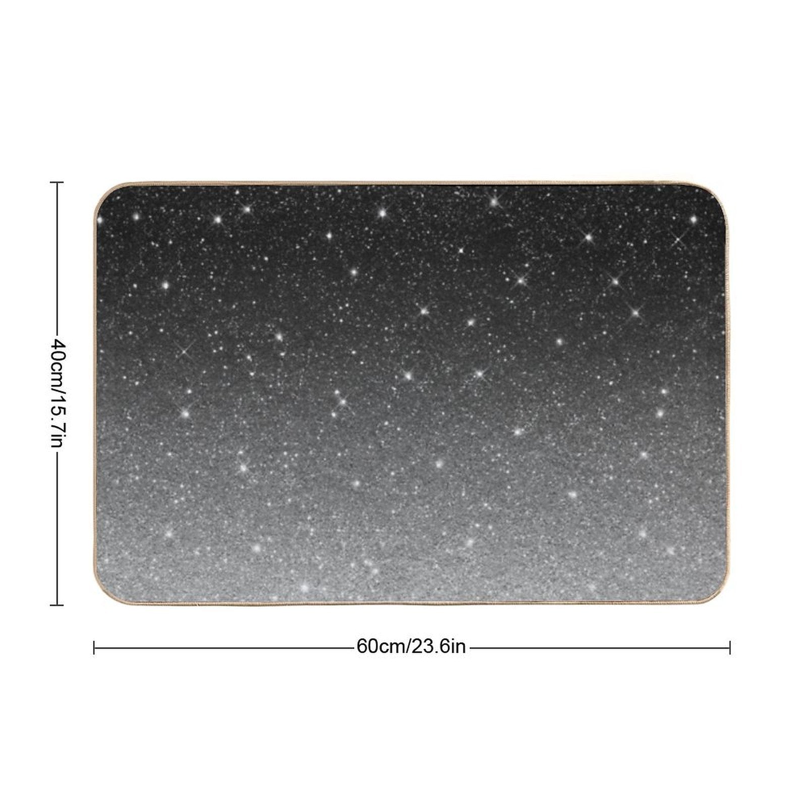 Black Silver Grey Sparkle Ombre Glitter  Fade-Resistant Bath Mat