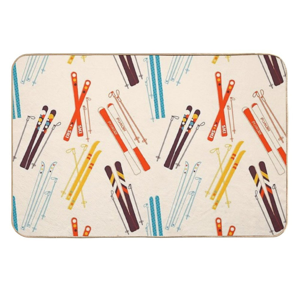 Retro Ski Pattern on Cream  Odorless Bath Mat
