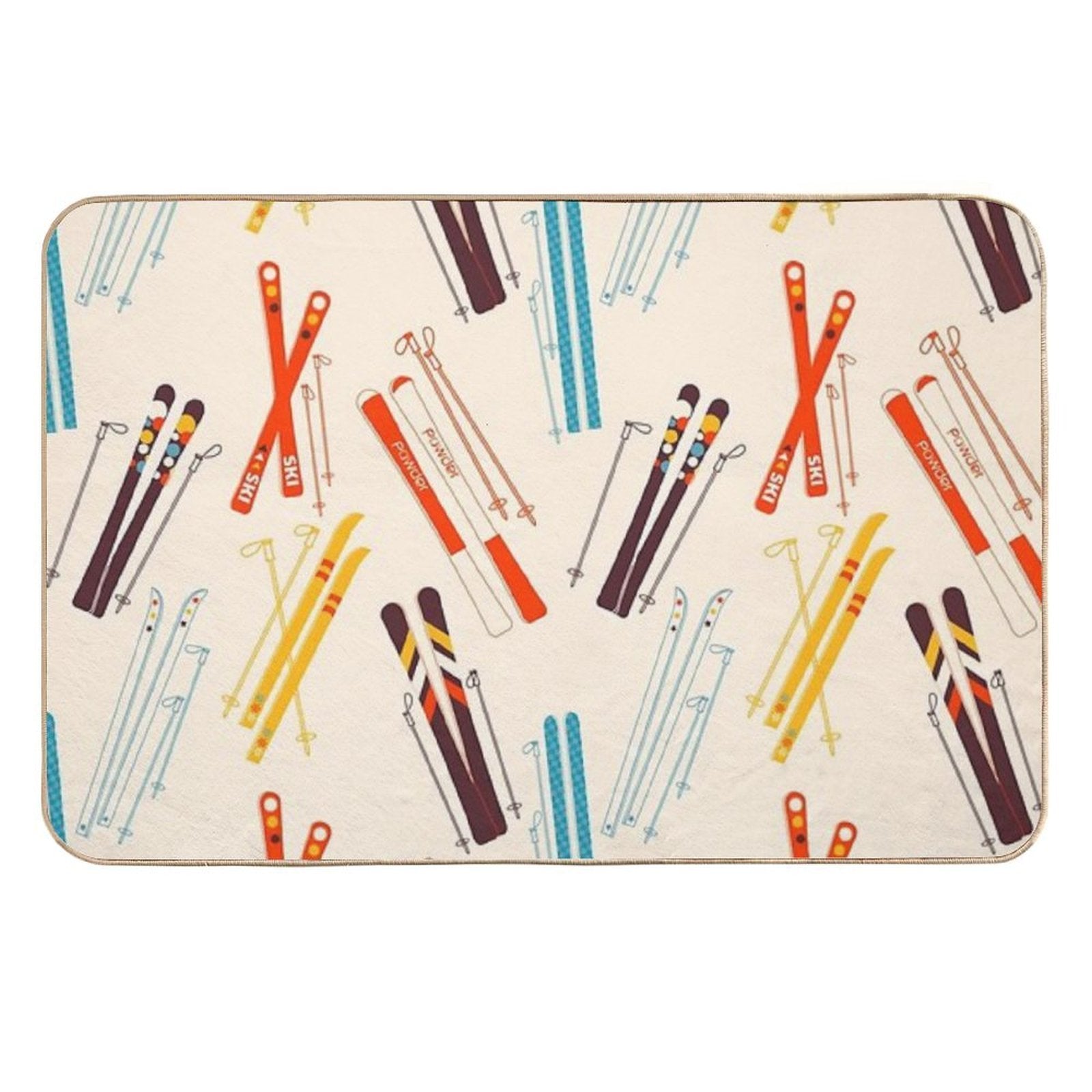 Retro Ski Pattern on Cream  Odorless Bath Mat