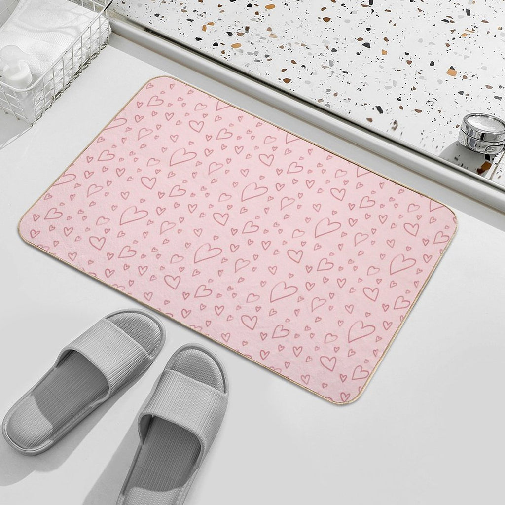Cute Sweet Pink Hearts As Romantic Seamless Pattern Background Backdrop Wallpaper, Illustration of Love for Valentine's Day  Fade-Resistant Bath Mat