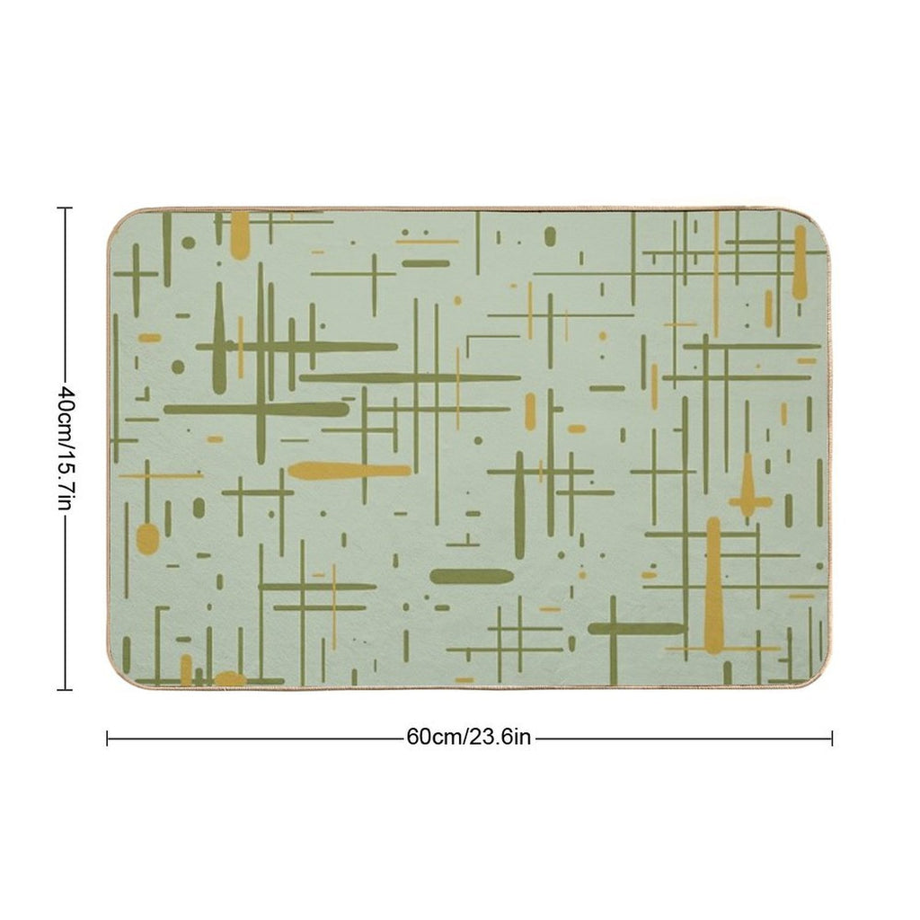Mid-Century Modern Kinetikos Pattern Celadon Olive Green Mustard Gold  Versatile Bath Mat
