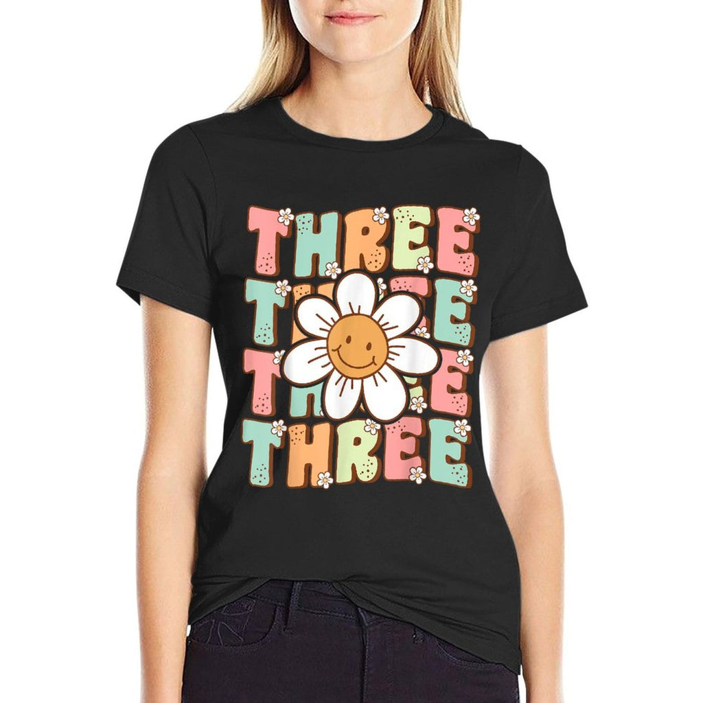 Cute Groovy 3rd Birthday Party Daisy Flower Three Year Old  Lightweight T-Shirt