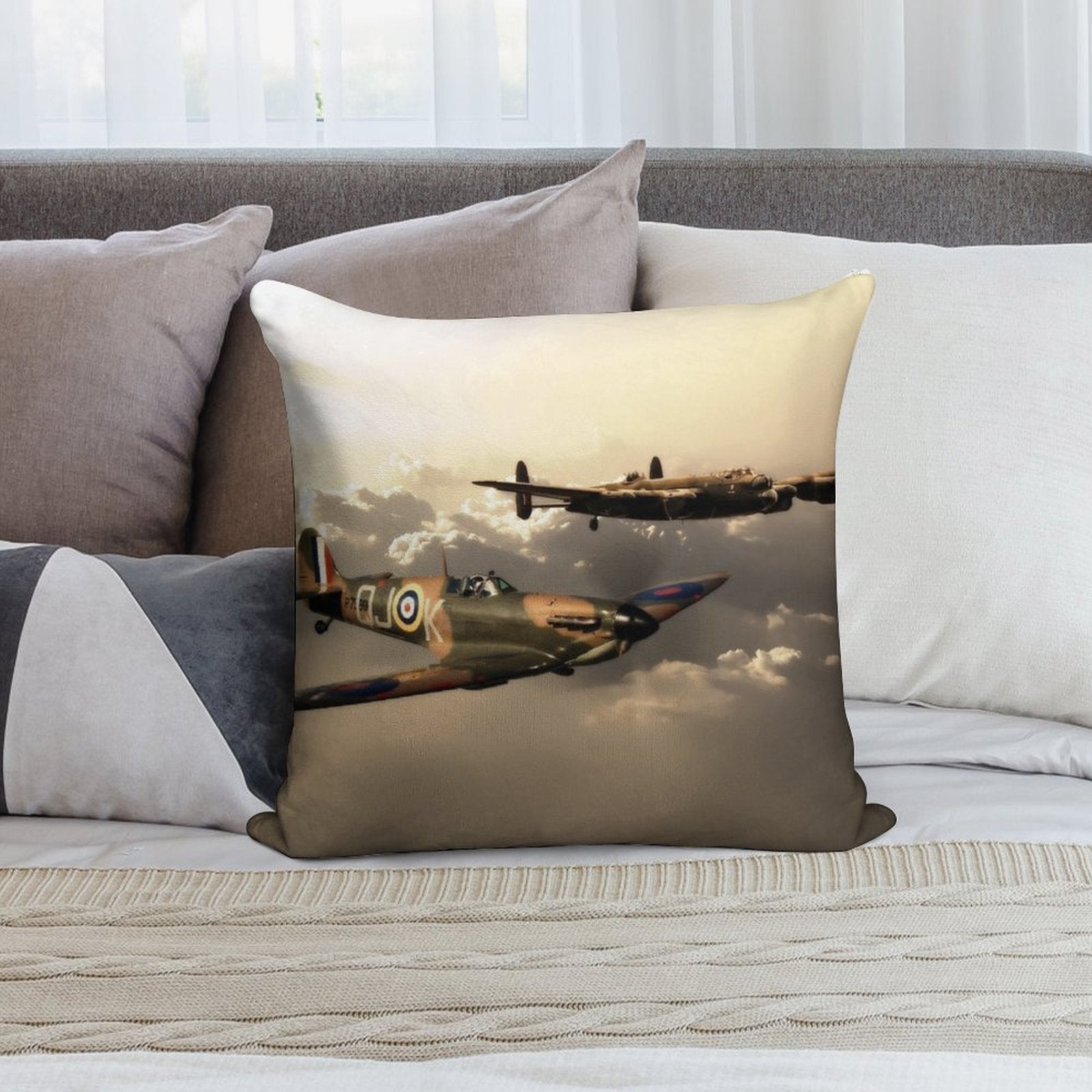 BBMF Spitfire And Lancaster Soft Skin-Friendly Throw Pillow