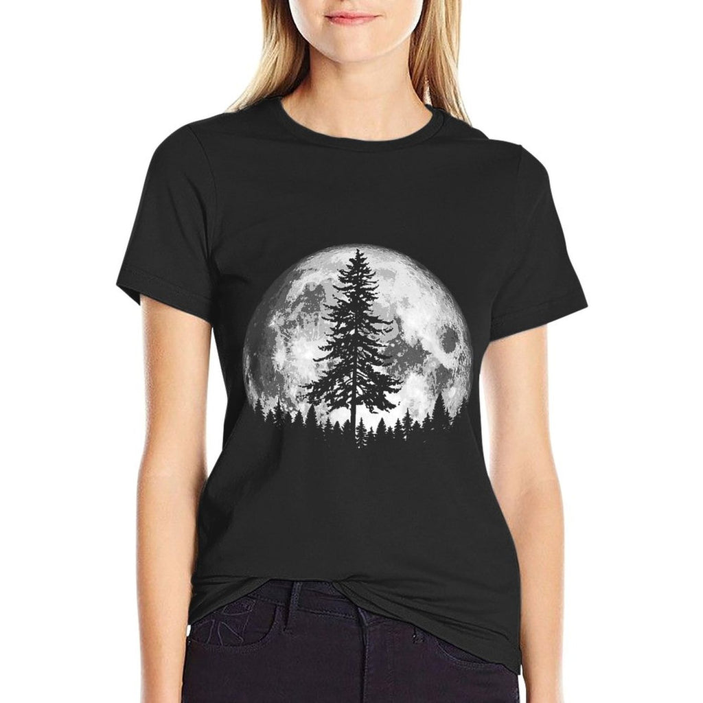 Retro Full Moon  Minimalist Pine Tree Vintage Graphic  Wrinkle-resistant T-Shirt