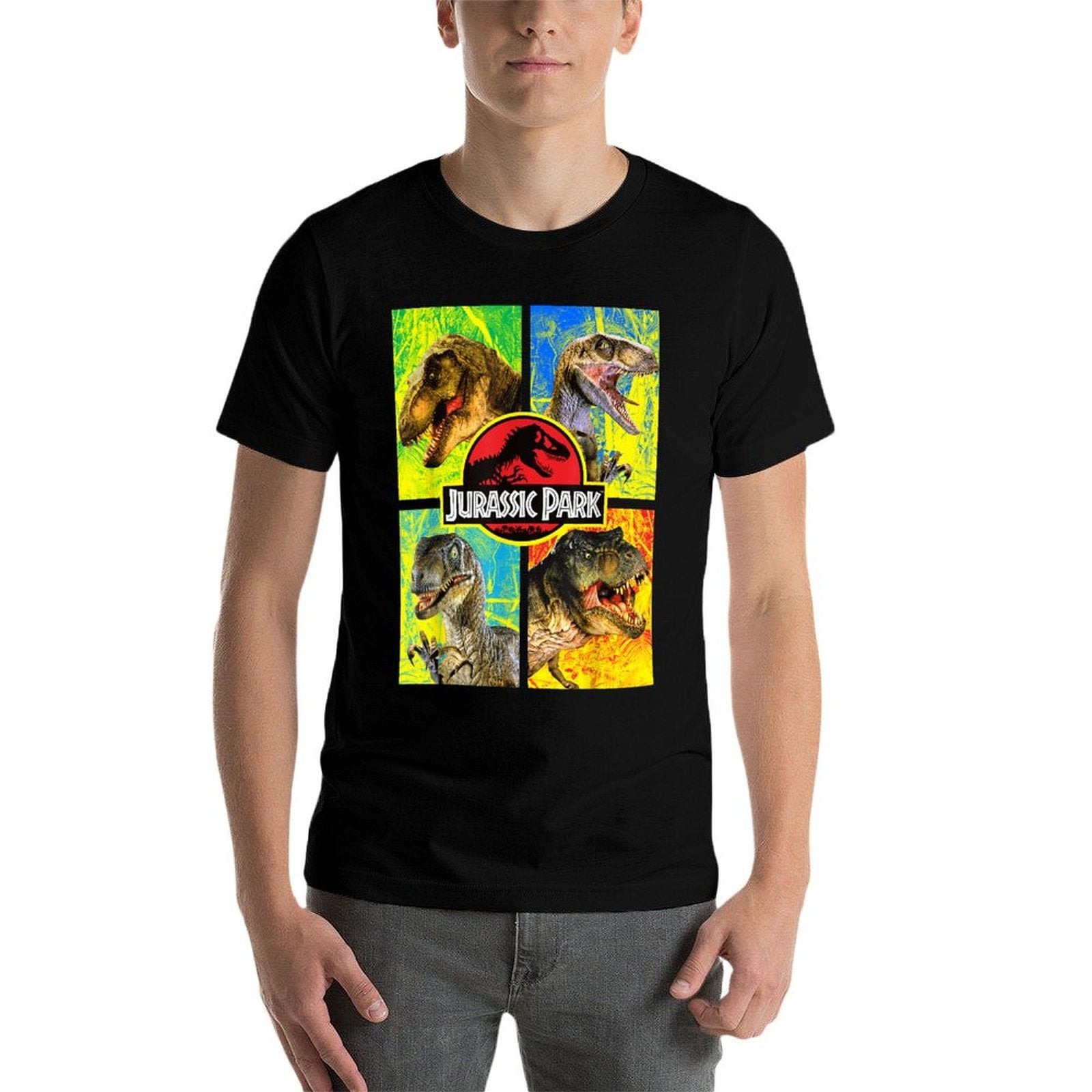 Jurassic Park Four Different Dinosaur Faces Graphic  Affordable Price T-Shirt