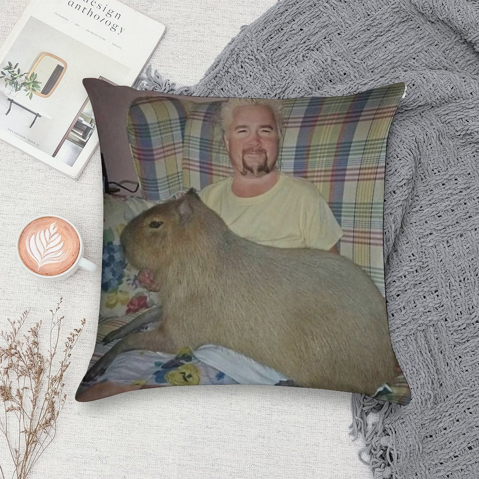 Guy Fieri with Capybara Soft Gift Ready Throw Pillow