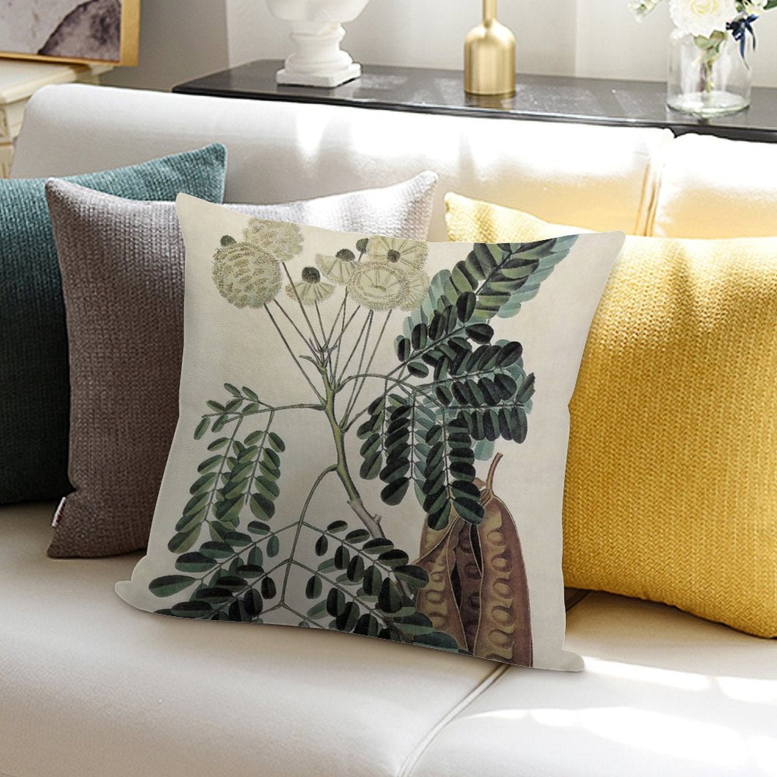Acacia Vintage Botanical Print Soft Warmth Comfort Throw Pillow