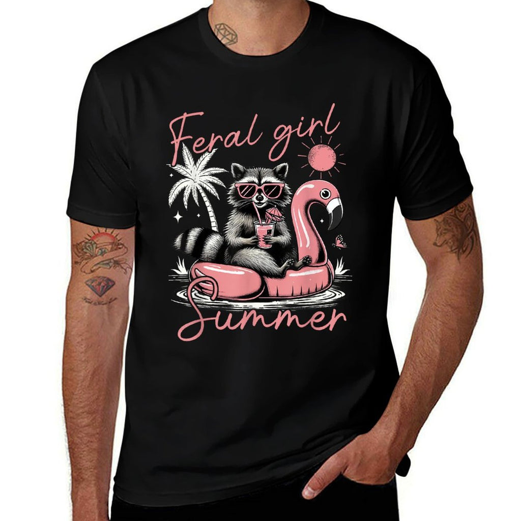 Feral Girl Summer Vacation Funny Meme Raccoon Hawaii Beach  Versatile T-Shirt