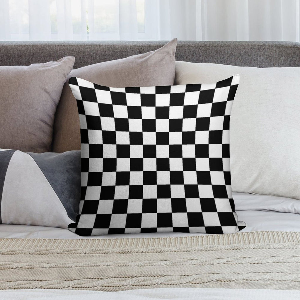 Checkered Black And White Soft Durable Construction Throw Pillow