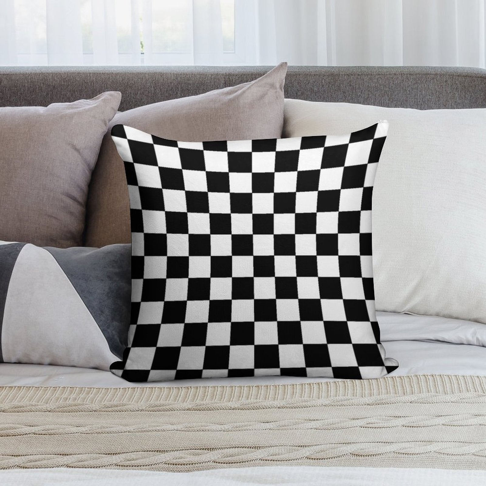 Checkered Black And White Soft Durable Construction Throw Pillow