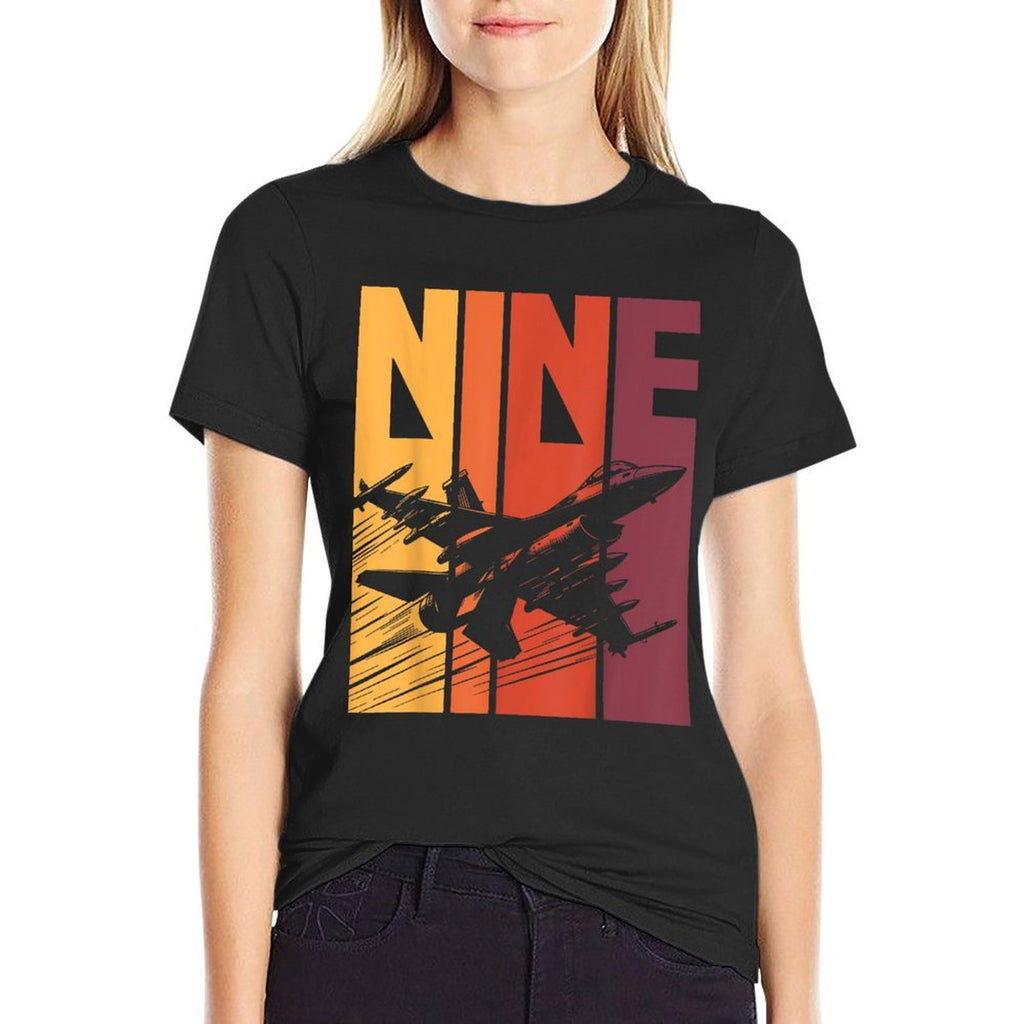Military Fighter Jet Retro Nine Year Old Boys 9th Birthday  Affordable Price T-Shirt