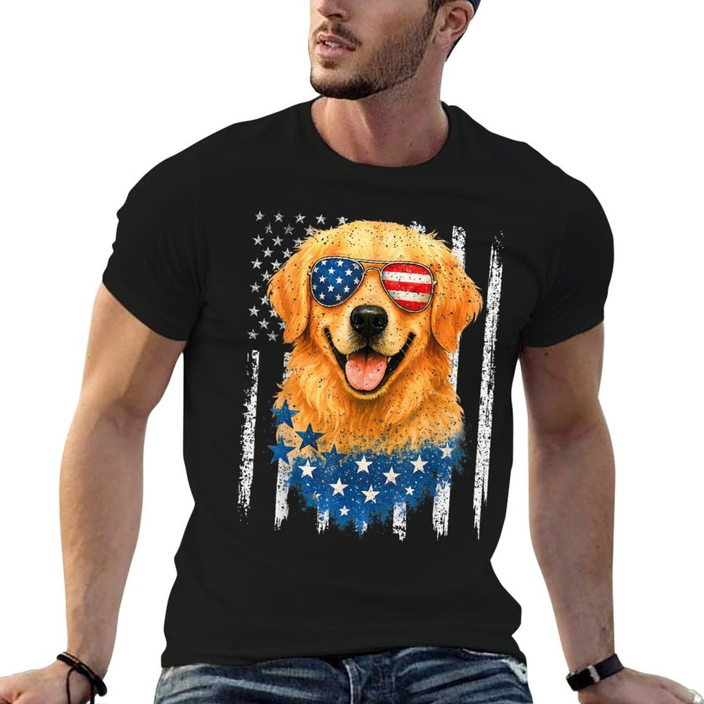 American Golden Retriever USA Retro 4th Of July  Polyester Blend T-Shirt
