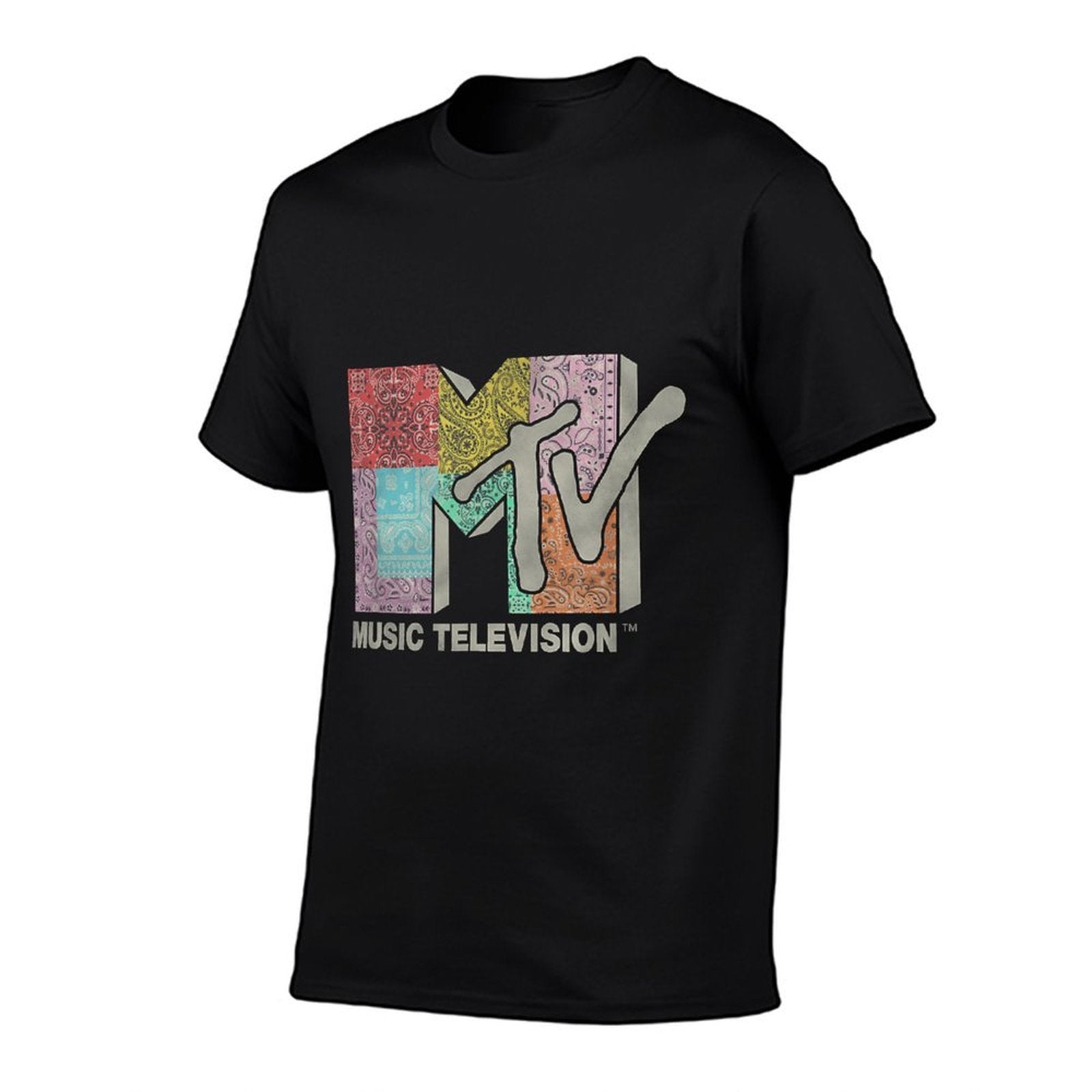 MTV Music Television Colorful Bandanas Pattern Classic Logo  Graphic-printed T-Shirt