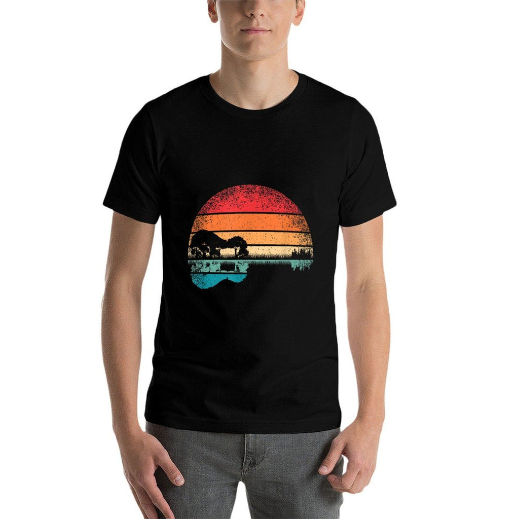Retro Acoustic Guitar Lake Sunset Guitarist Music Lover Rock  Durable T-Shirt