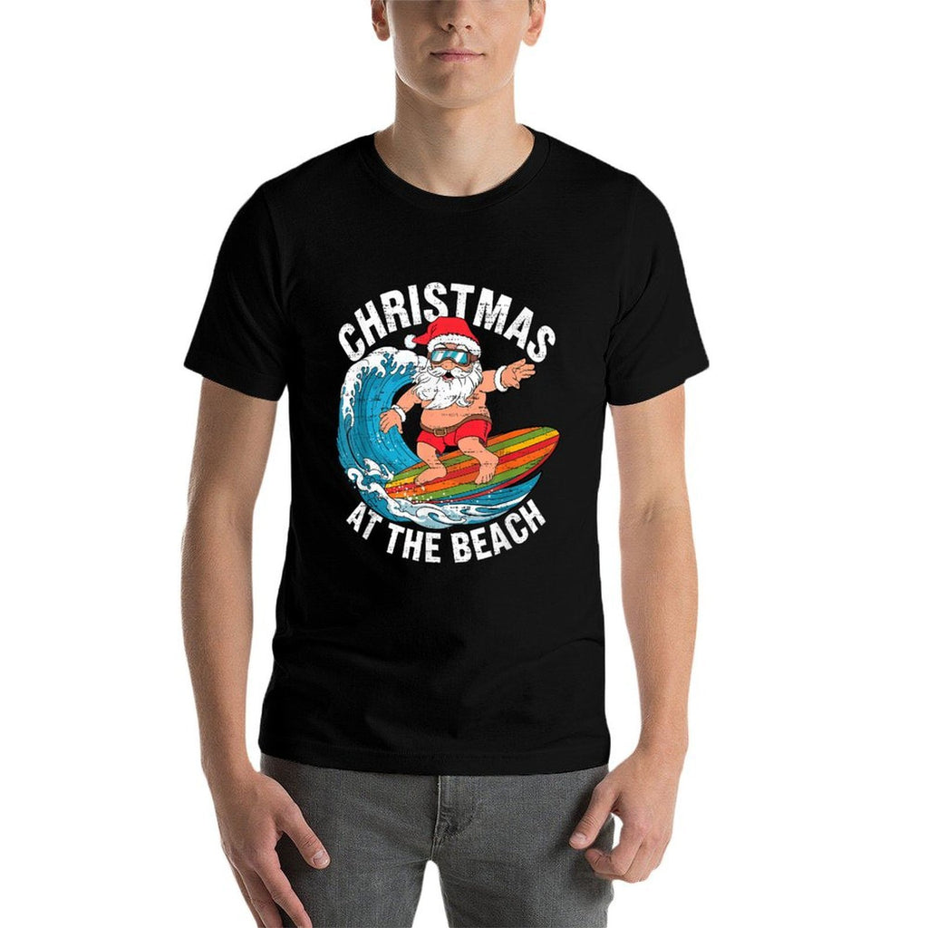 Funny Santa Surfing Christmas In July Xmas Summer Christmas  Polyester Blend T-Shirt