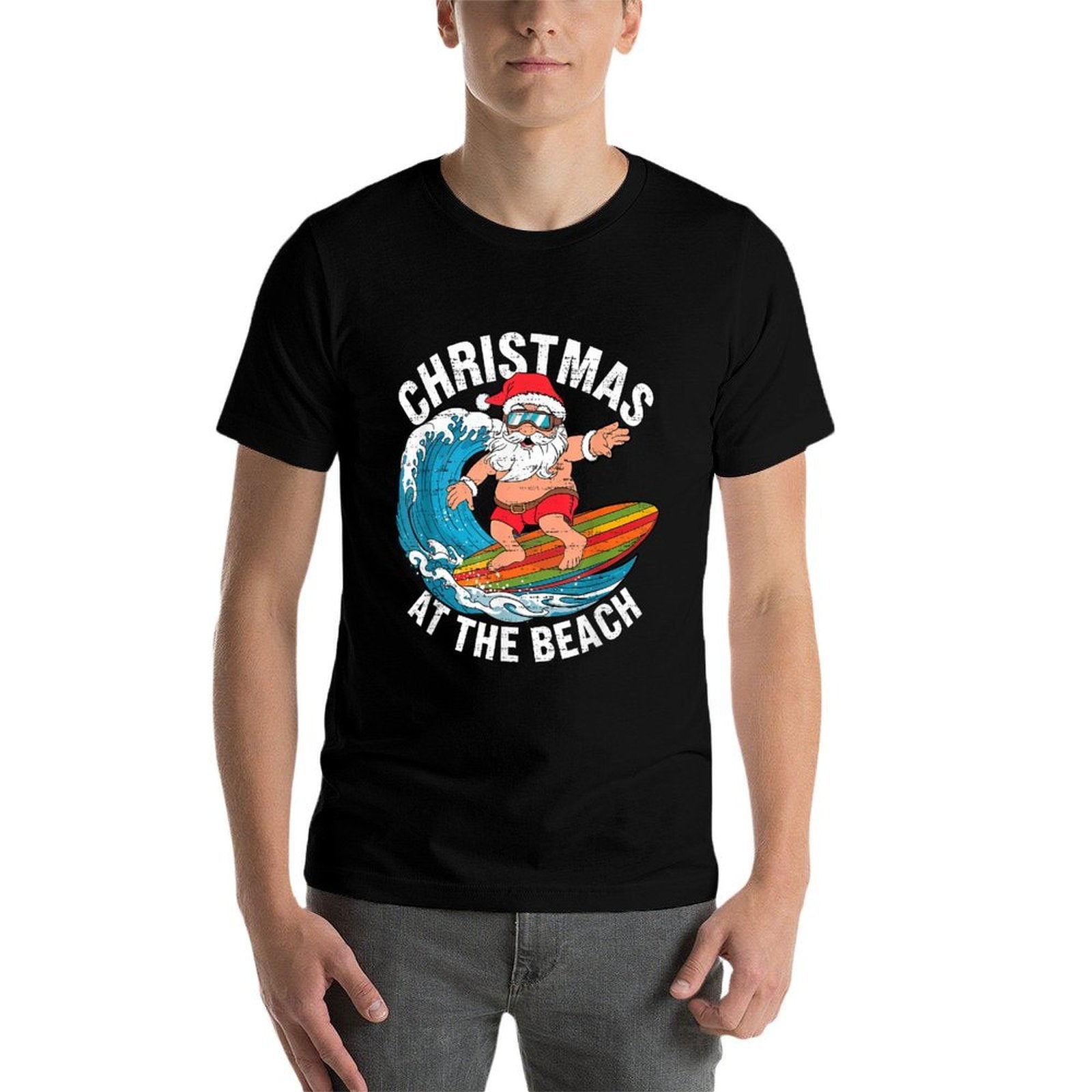 Funny Santa Surfing Christmas In July Xmas Summer Christmas  Polyester Blend T-Shirt