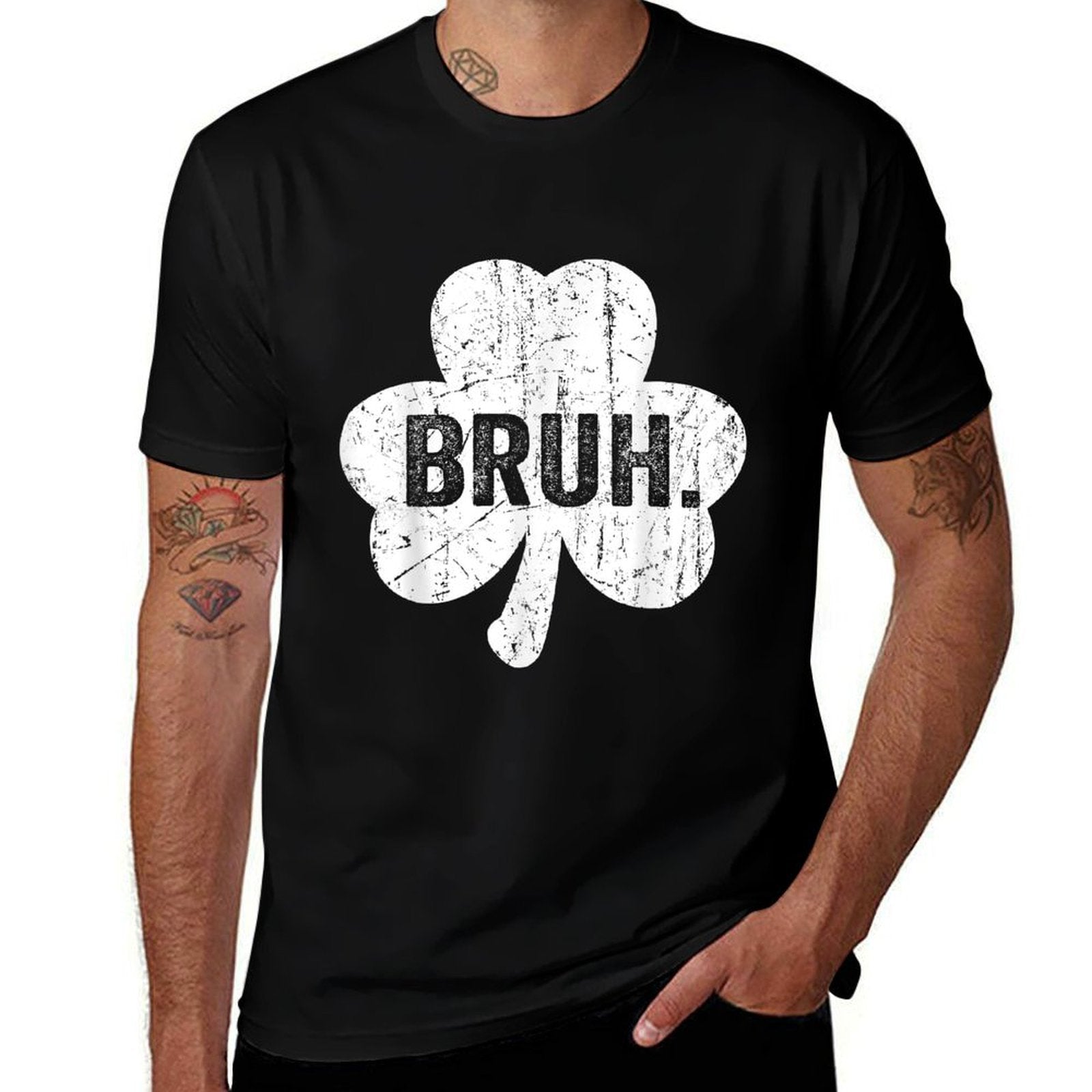 Bruh Meme Funny Saying Bro Greetingn Boy St Patricks Day  Ribbed Collar T-Shirt