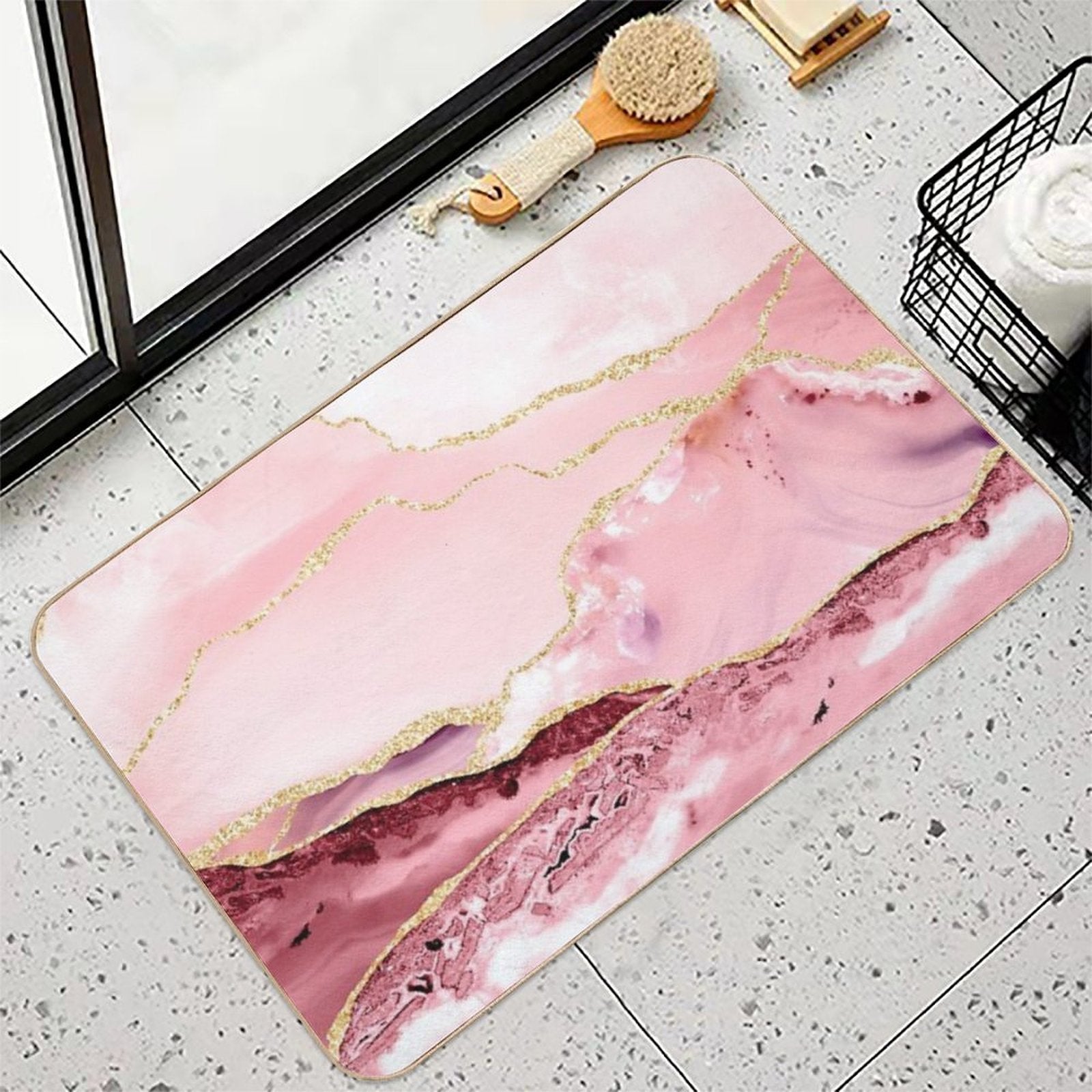 Beautiful Mermaid Faux Marble With Gold Glitter Veins  Long-Lasting Bath Mat