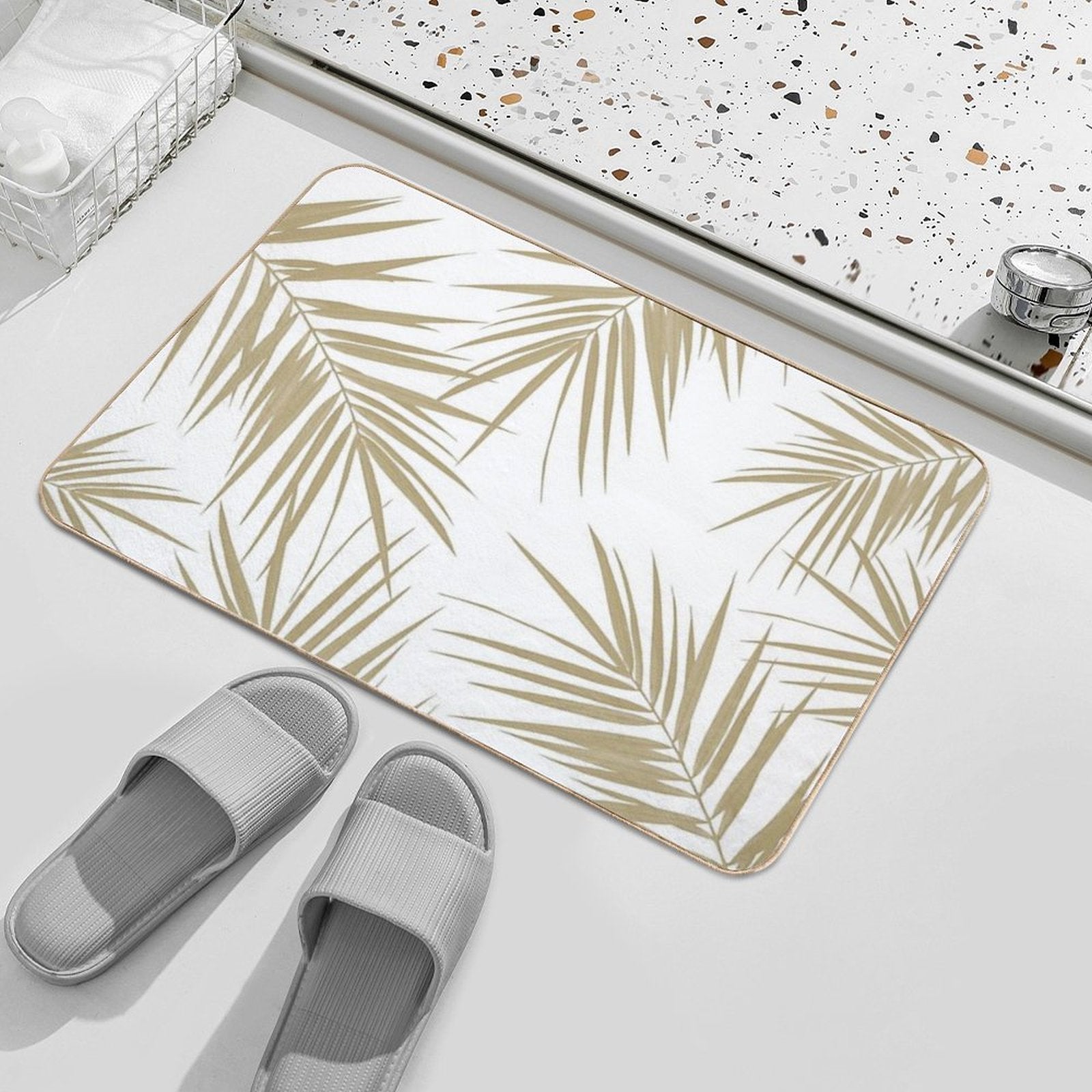 Palm Leaves Cali Finesse #2 #gold #tropical #decor #art  Eco-Friendly Bath Mat