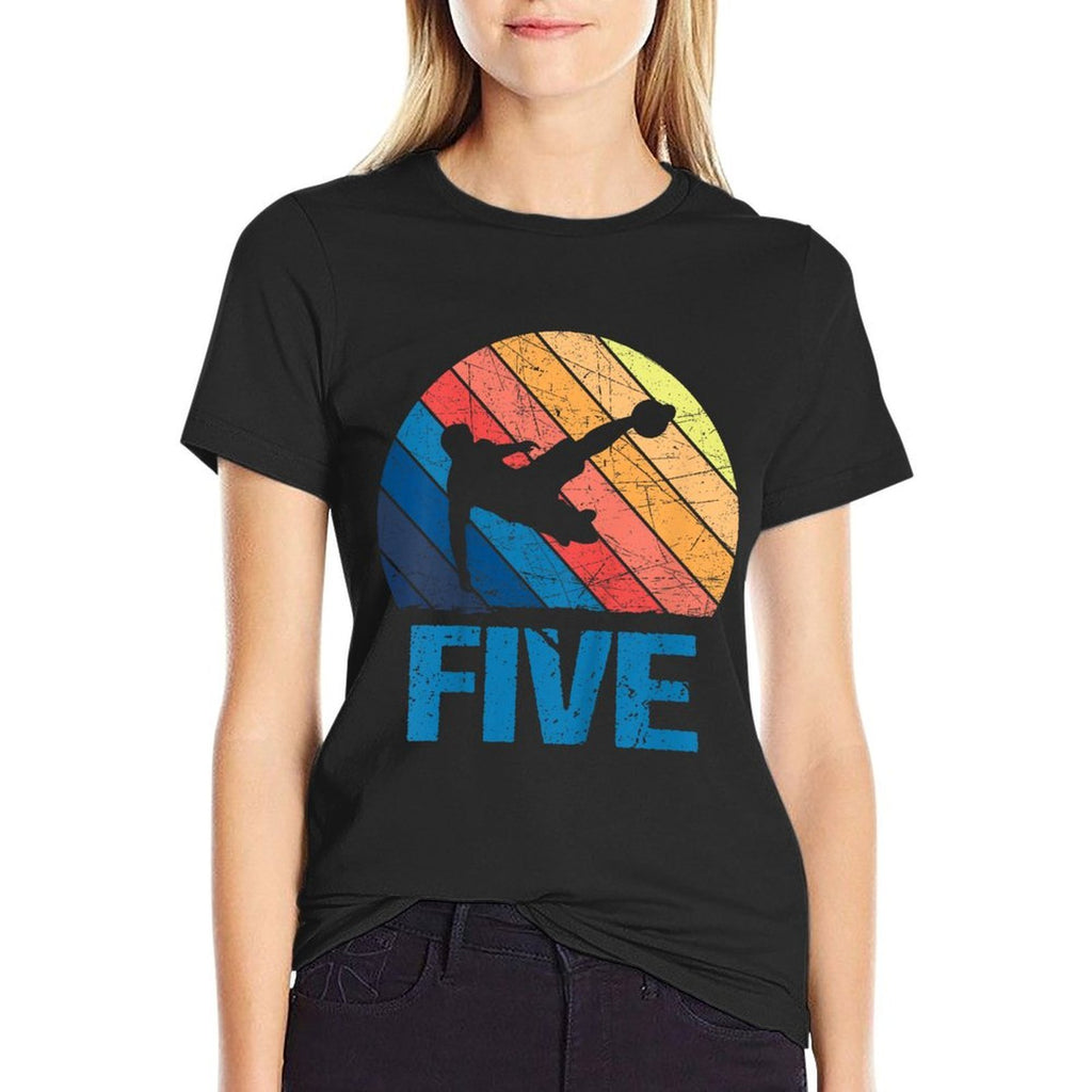 Kids 5th Birthday Retro Soccer 5 Years Old Boy Girl  Easy-care T-Shirt