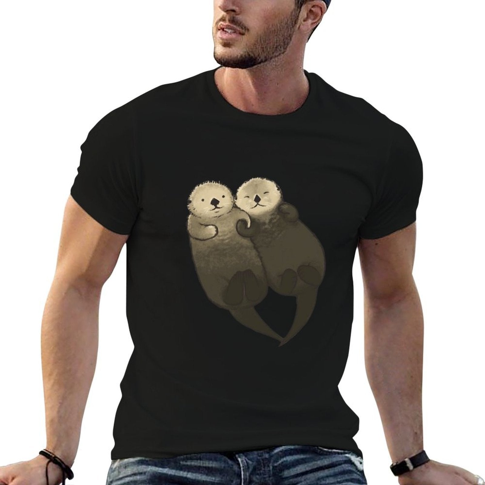 Significant Otters - Otters Holding Hands  Fade-proof Color T-Shirt