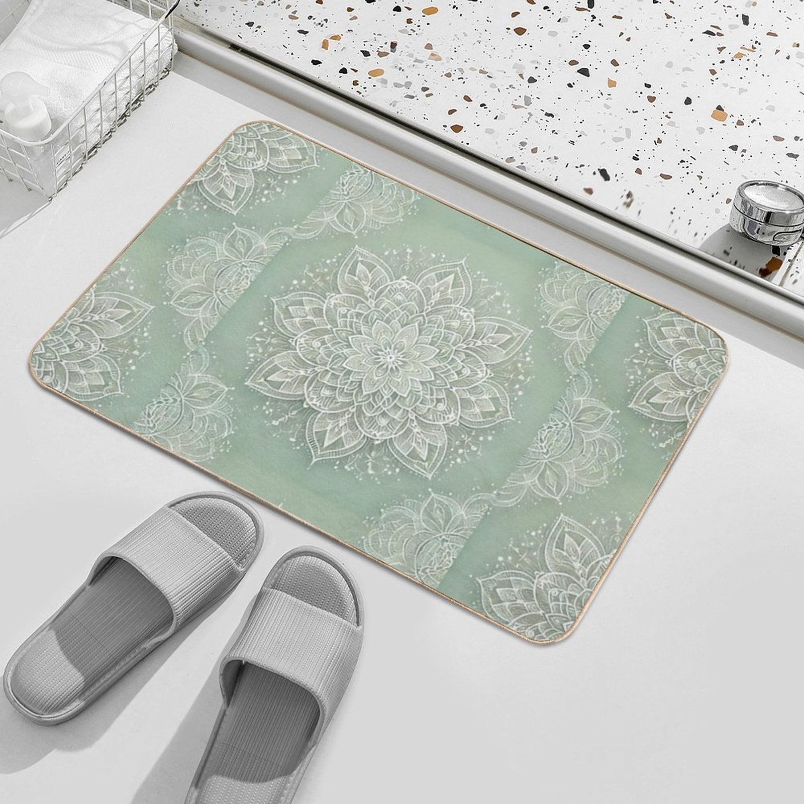 Mandala on Sage Green  Slip-Resistant Bath Mat