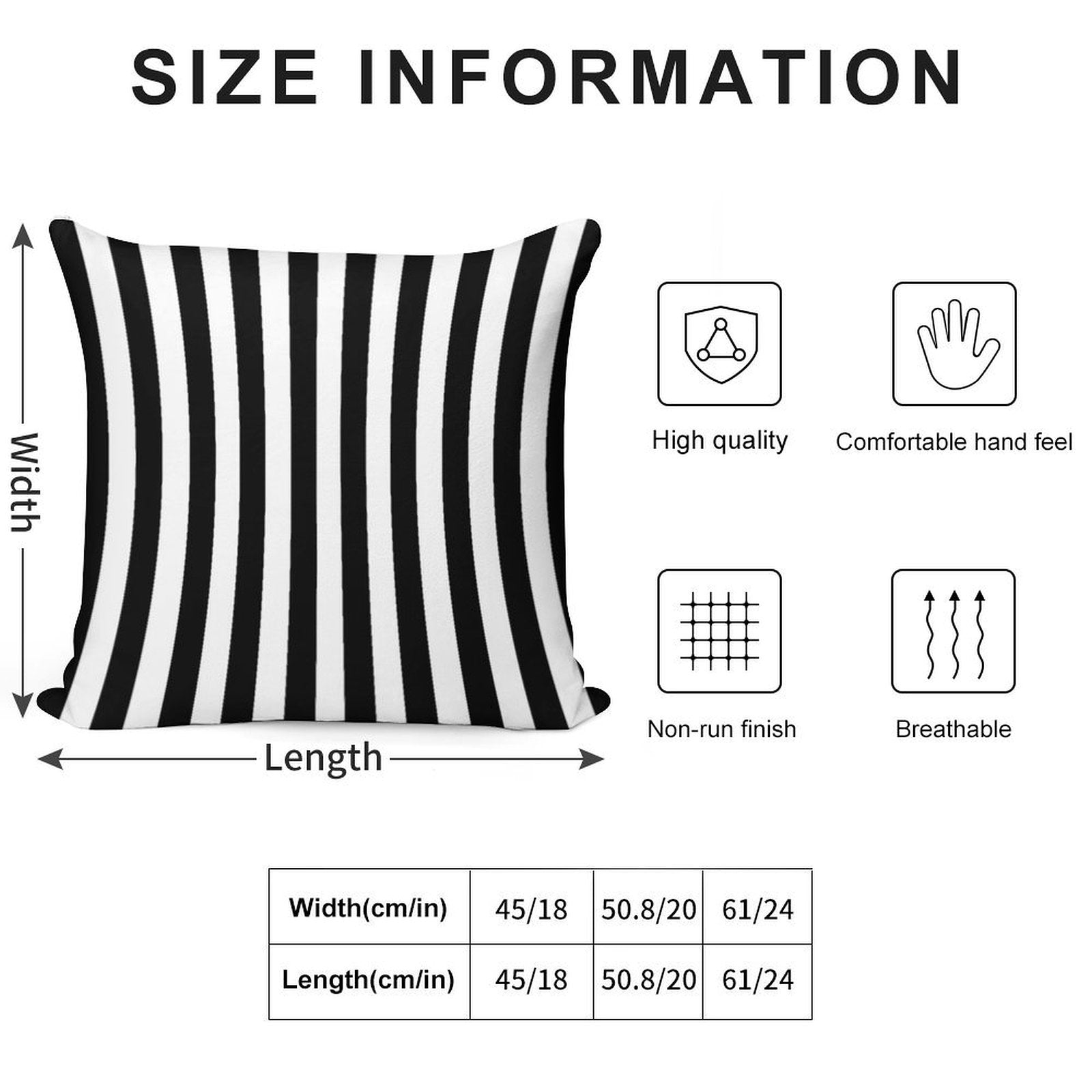 Black White Striped Pillow Cushion Cover Skirt Soft Washable Throw Pillow