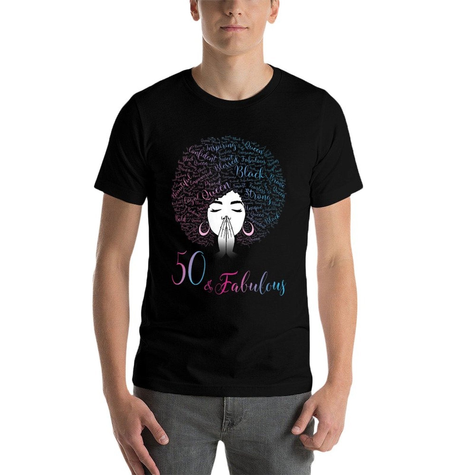 Womens 50 & Fabulous Black Queen Afro Hair 50th Birthday  Durable T-Shirt