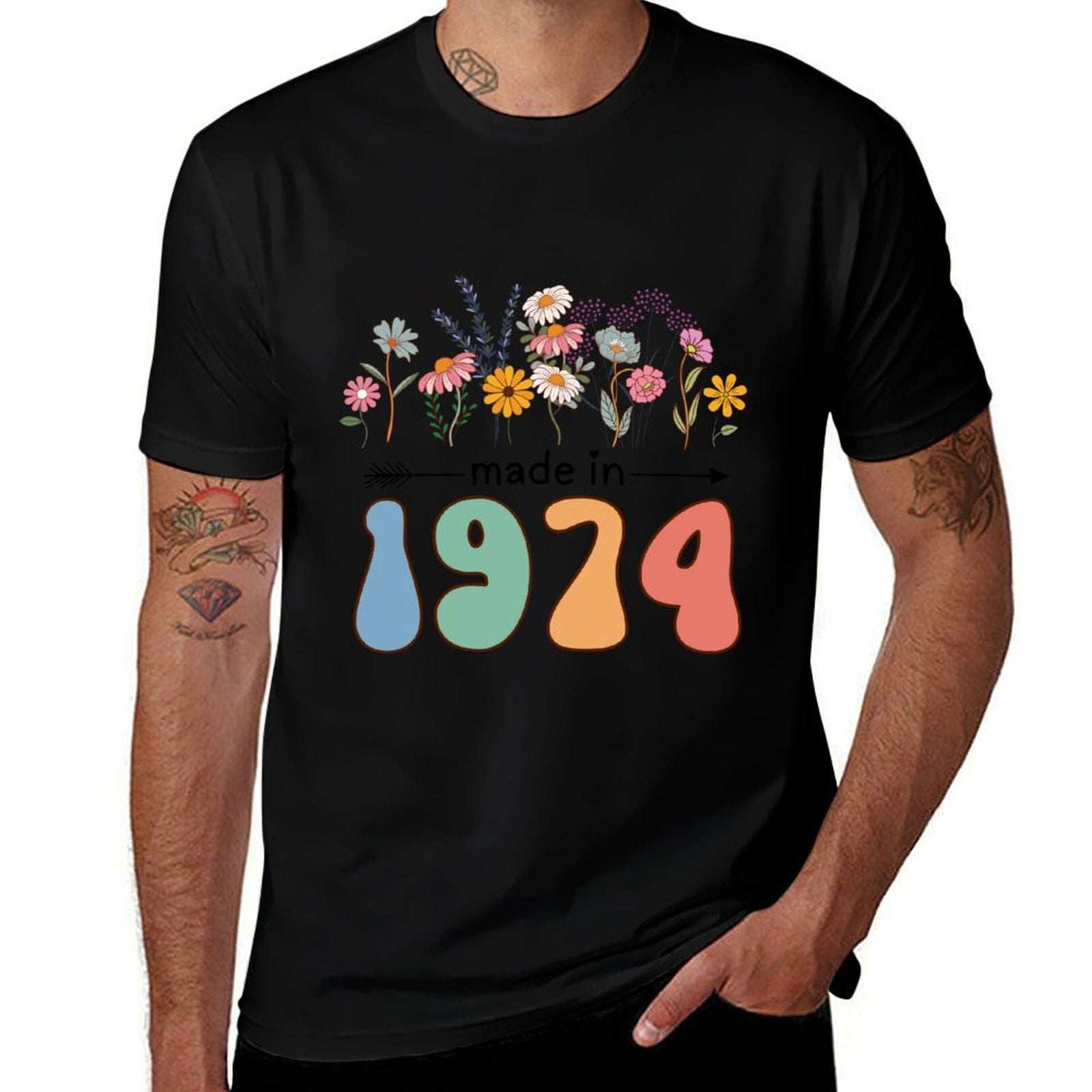 Vintage 50 Years Old Made in 1974 Wildflowers 50th Birthday  Polyester Blend T-Shirt