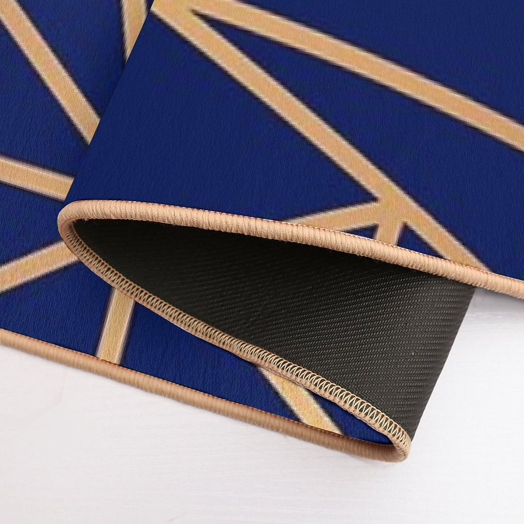 Blue And Gold Geometric Art Deco Lines  Anti-Trip Bath Mat