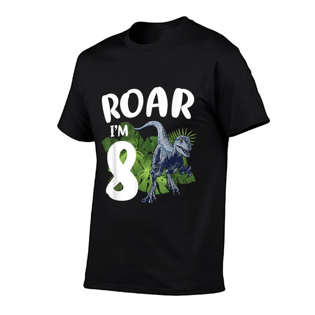 Roar Dinosaur I'm 8 Year Old Birthday Boy Back to School  Oversized Silhouette T-Shirt