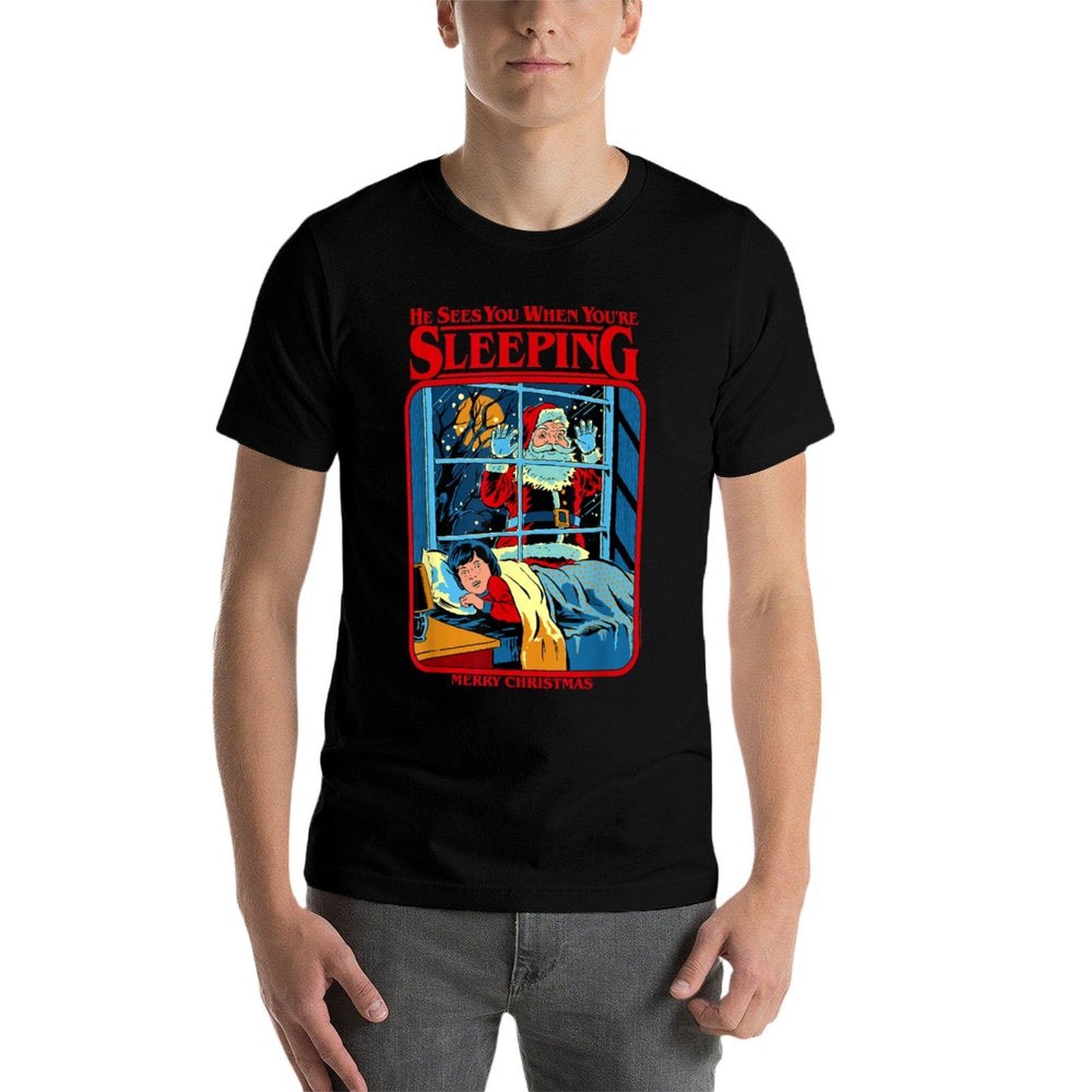 Steven Rhodes Santa Claus Sees You Retro Dark Humor  Vintage-inspired T-Shirt