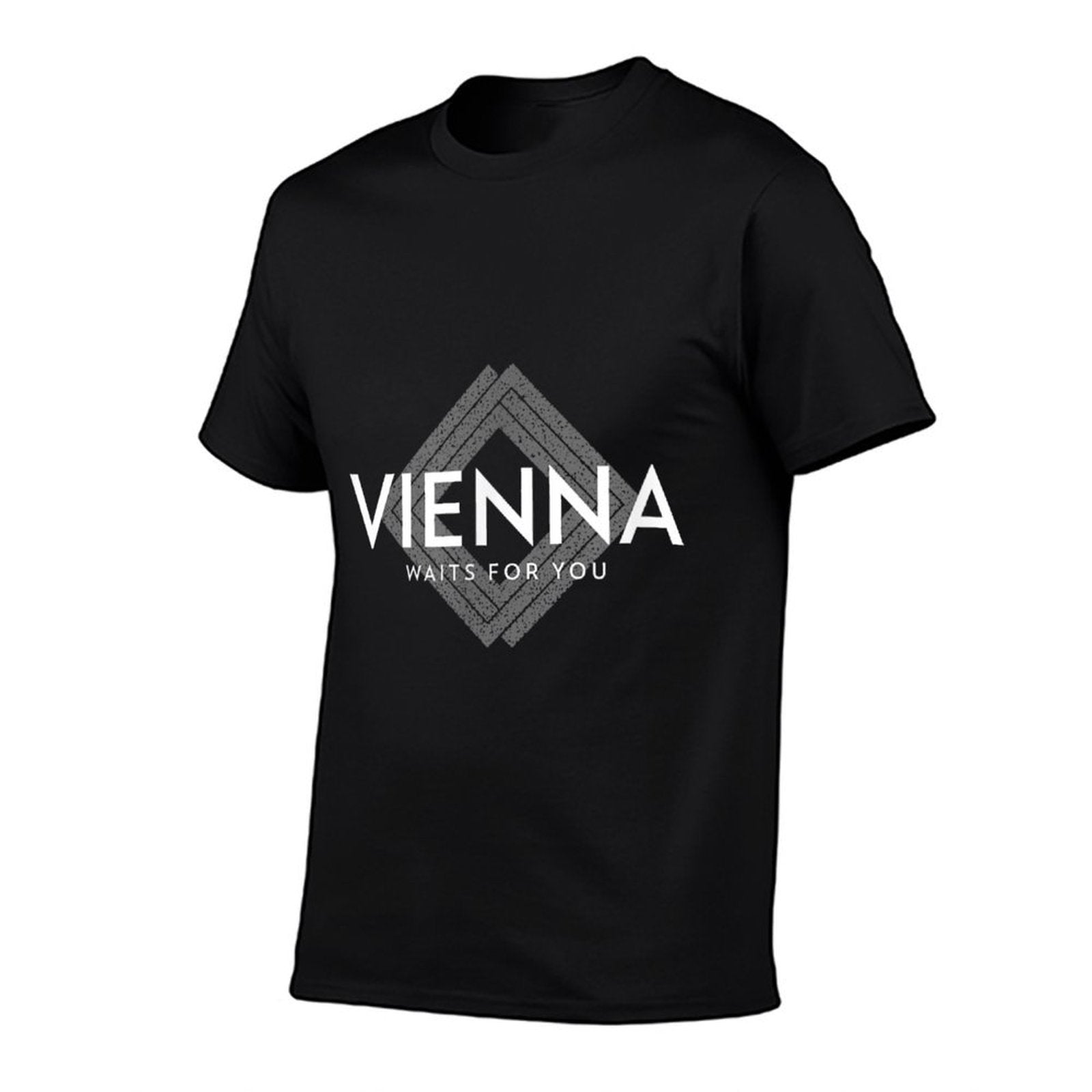 Vienna Dreaming Unisex - Vienna Waits For You - Black - Small - - - Modern - Geometric - Holiday  Ribbed Collar T-Shirt