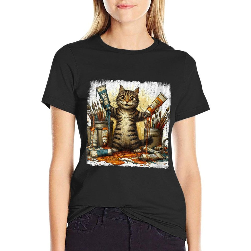 Womens Cat And Oil Paint Design For Painters And Artists  Versatile T-Shirt
