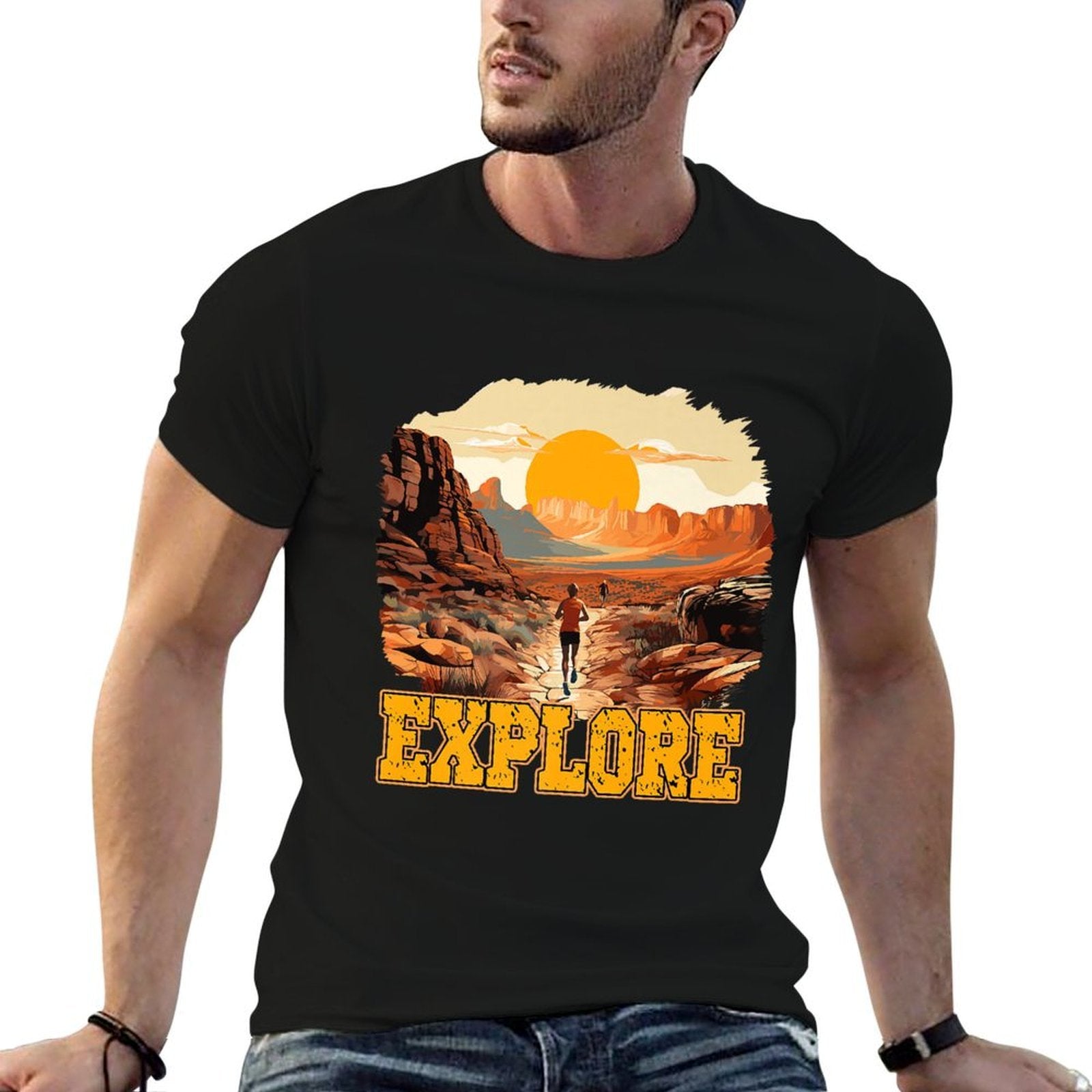 Explore Trail Running Desert Landscape Premium  Stretchy T-Shirt