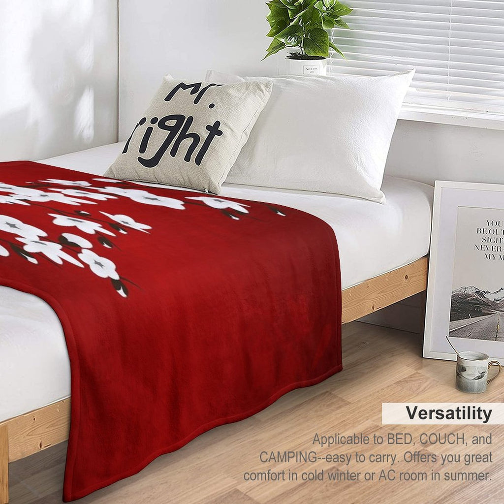Cherry Blossom Red White Asia Floral Travel-friendly Throw Blanket