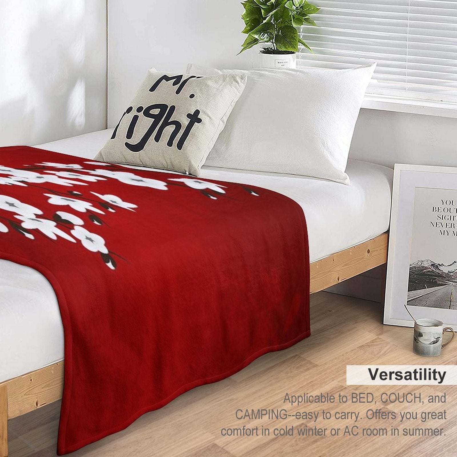 Cherry Blossom Red White Asia Floral Travel-friendly Throw Blanket
