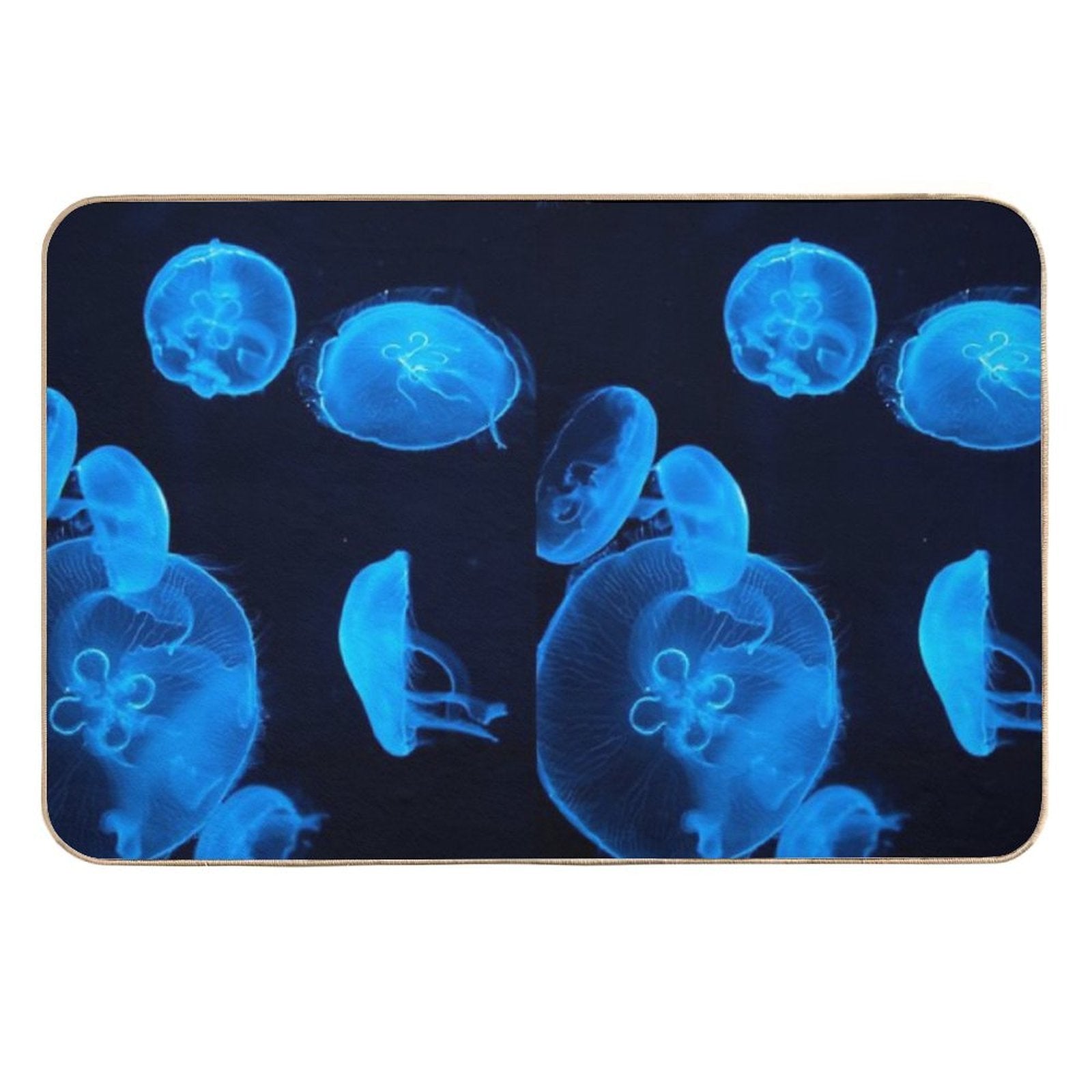 Blue Jellyfish Swimming  Fade-Resistant Bath Mat