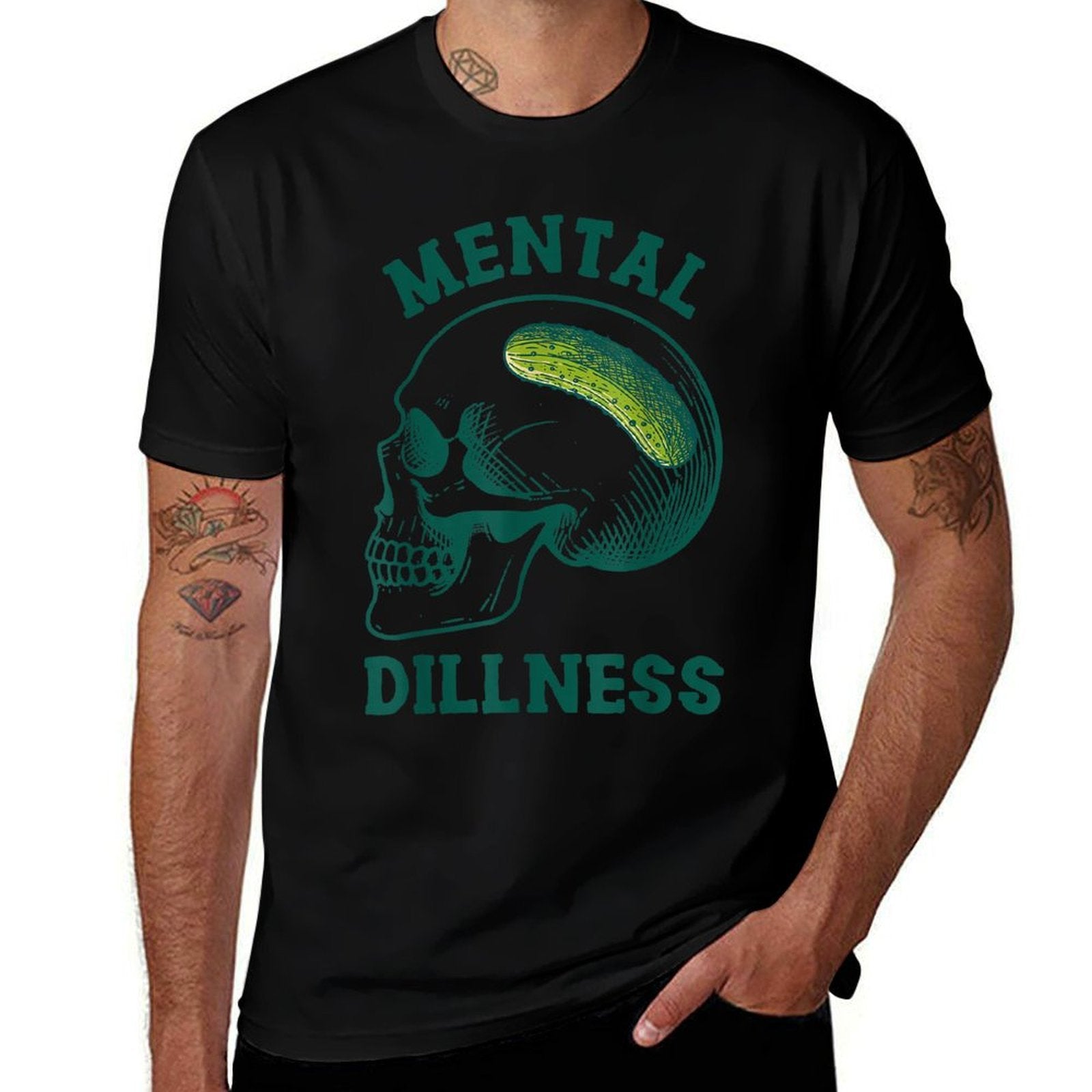 Pickle Lover Pickle Skull Pickle Queen Mental A Dillness  Graphic-printed T-Shirt