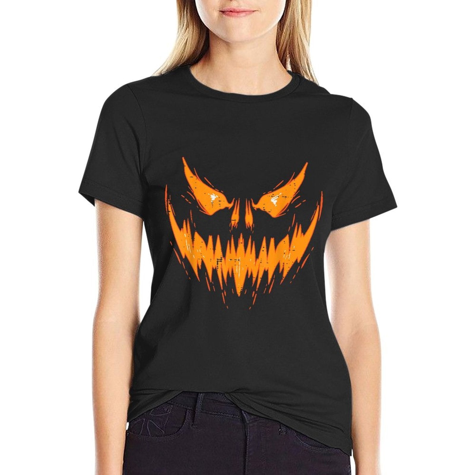 Scary Spooky Jack O Lantern Face Pumpkin Halloween Men Boys  Tagless Design T-Shirt