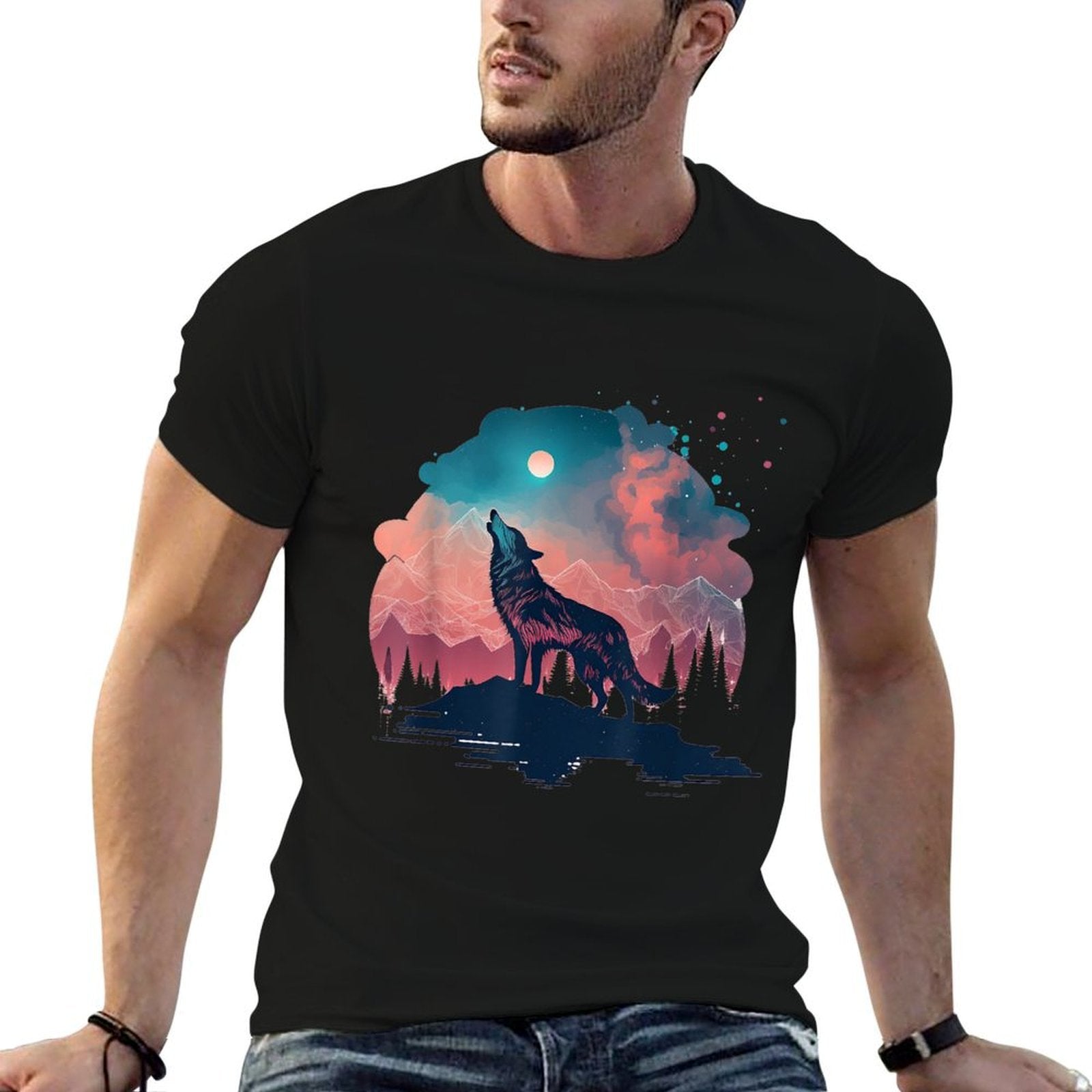Wolves Howling Wolf Moon Wolf Lover Wolf Animal Abstract  Heathered Texture T-Shirt